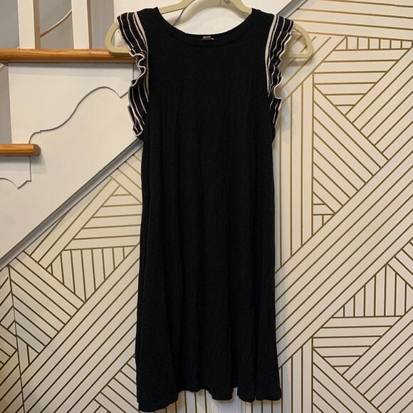 Loft Petite Black Short Sleeve Dress with Frilly - Picture 3 of 6